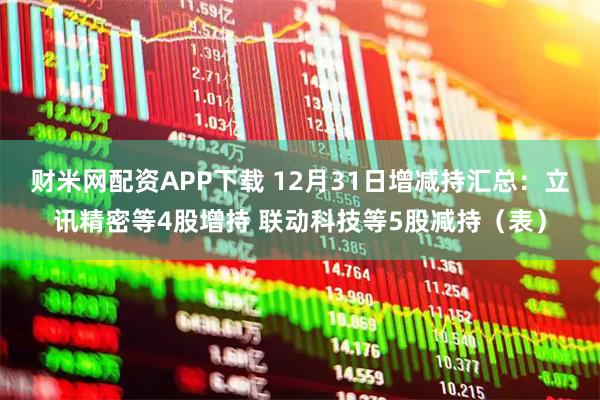 财米网配资APP下载 12月31日增减持汇总：立讯精密等4股增持 联动科技等5股减持（表）